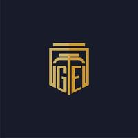 logotipo de monograma inicial de ge elegante con diseño de estilo de escudo para mural de juegos de bufete de abogados vector