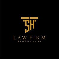 SH monogram initial logo for lawfirm with pillar design vector