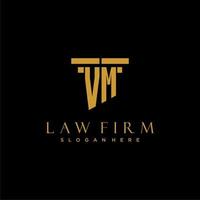 VM monogram initial logo for lawfirm with pillar design vector