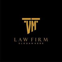 VM monogram initial logo for lawfirm with pillar design vector