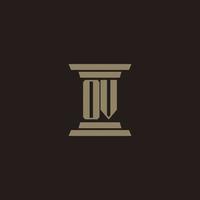 OV monogram initial logo for lawfirm with pillar design vector