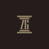 ZG monogram initial logo for lawfirm with pillar design vector