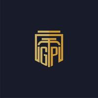 logotipo de monograma inicial de gp elegante con diseño de estilo de escudo para mural de juegos de bufete de abogados vector