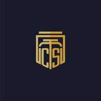 logotipo de monograma inicial de cs elegante con diseño de estilo de escudo para mural de juegos de bufete de abogados vector