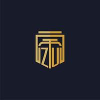 logotipo de monograma inicial de zu elegante con diseño de estilo de escudo para mural de juegos de bufete de abogados vector