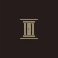 KN monogram initial logo for lawfirm with pillar design vector