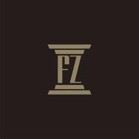 logotipo inicial del monograma fz para bufete de abogados con diseño de pilar vector