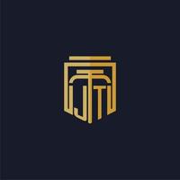 logotipo de monograma inicial jt elegante con diseño de estilo de escudo para mural de juegos de bufete de abogados vector