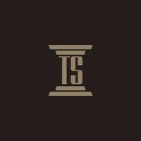 TS monogram initial logo for lawfirm with pillar design vector