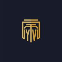 logotipo de monograma inicial de yv elegante con diseño de estilo de escudo para mural de juegos de bufete de abogados vector