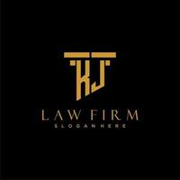 KJ monogram initial logo for lawfirm with pillar design vector