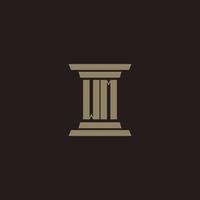WM monogram initial logo for lawfirm with pillar design vector