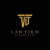 VD monogram initial logo for lawfirm with pillar design vector