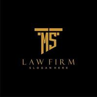 MS monogram initial logo for lawfirm with pillar design vector