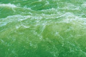 Defocus blurred transparent green colored clear calm water surface texture with splash, bubble. Shining green water ripple background. Surface of water in swimming pool. Green bubble water, splash. photo