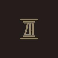 ZA monogram initial logo for lawfirm with pillar design vector