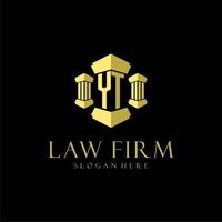 YT initial monogram logo for lawfirm with pillar design vector