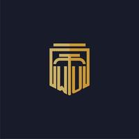 logotipo de monograma inicial de wu elegante con diseño de estilo de escudo para mural de juegos de bufete de abogados vector