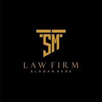 SM monogram initial logo for lawfirm with pillar design vector