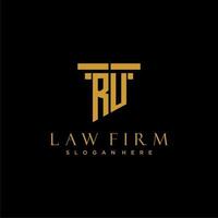 RU monogram initial logo for lawfirm with pillar design vector