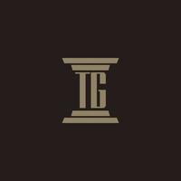 TG monogram initial logo for lawfirm with pillar design vector