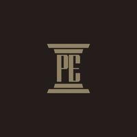 PE monogram initial logo for lawfirm with pillar design vector