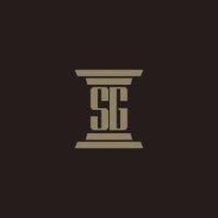 SG monogram initial logo for lawfirm with pillar design vector