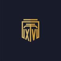 logotipo de monograma inicial xv elegante con diseño de estilo de escudo para mural de juegos de bufete de abogados vector