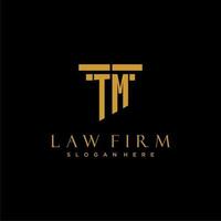 TM monogram initial logo for lawfirm with pillar design vector