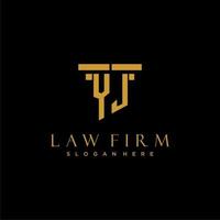 YJ monogram initial logo for lawfirm with pillar design vector