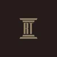 RT monogram initial logo for lawfirm with pillar design vector