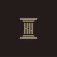 XA monogram initial logo for lawfirm with pillar design vector