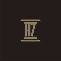 HZ monogram initial logo for lawfirm with pillar design vector