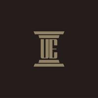 UE monogram initial logo for lawfirm with pillar design vector