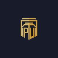 logotipo de monograma inicial de pw elegante con diseño de estilo de escudo para mural de juegos de bufete de abogados vector