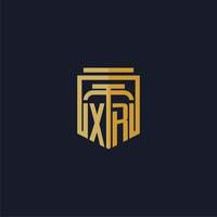 logotipo de monograma inicial xr elegante con diseño de estilo de escudo para mural de juegos de bufete de abogados vector