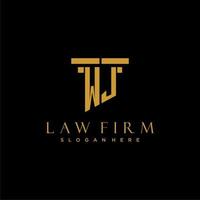 WJ monogram initial logo for lawfirm with pillar design vector