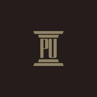 PU monogram initial logo for lawfirm with pillar design vector