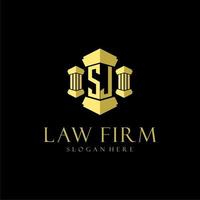 SJ initial monogram logo for lawfirm with pillar design vector