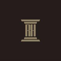 RH monogram initial logo for lawfirm with pillar design vector