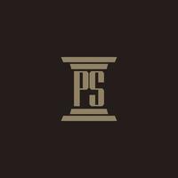 PS monogram initial logo for lawfirm with pillar design vector