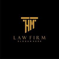 logotipo inicial del monograma hm para bufete de abogados con diseño de pilar vector