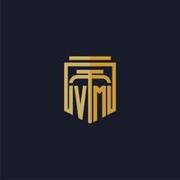 logotipo de monograma inicial vm elegante con diseño de estilo de escudo para mural de juegos de bufete de abogados vector