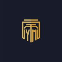 logotipo de monograma inicial de ym elegante con diseño de estilo de escudo para mural de juegos de bufete de abogados vector