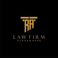 RA monogram initial logo for lawfirm with pillar design vector