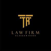 TR monogram initial logo for lawfirm with pillar design vector