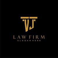 VJ monogram initial logo for lawfirm with pillar design vector
