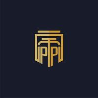 logotipo de monograma inicial de pp elegante con diseño de estilo de escudo para mural de juegos de bufete de abogados vector