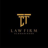 CT monogram initial logo for lawfirm with pillar design vector