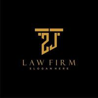 ZJ monogram initial logo for lawfirm with pillar design vector